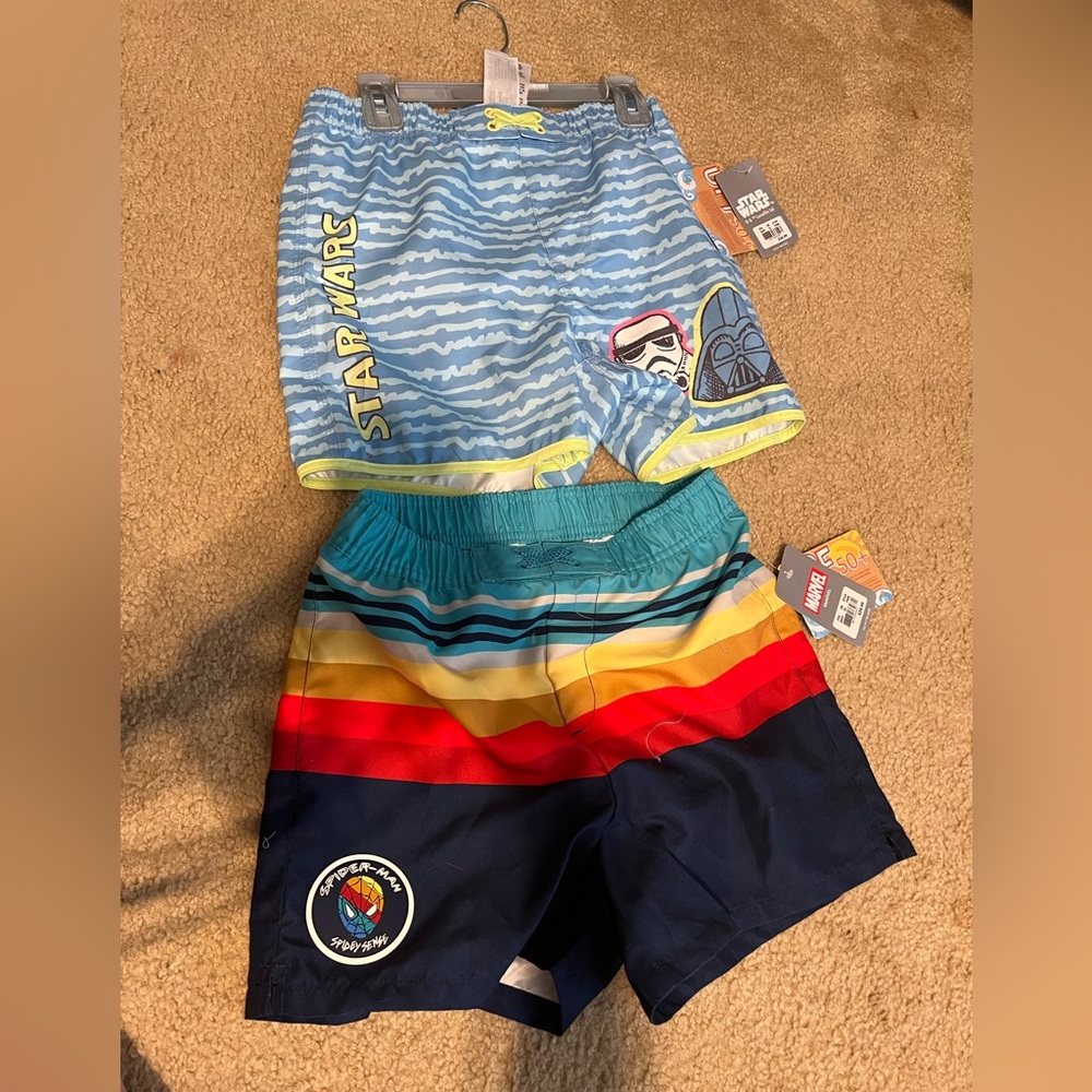 Boys swim trunks - set of 2, Star Wars and Spider-Man size 9/10 NWT